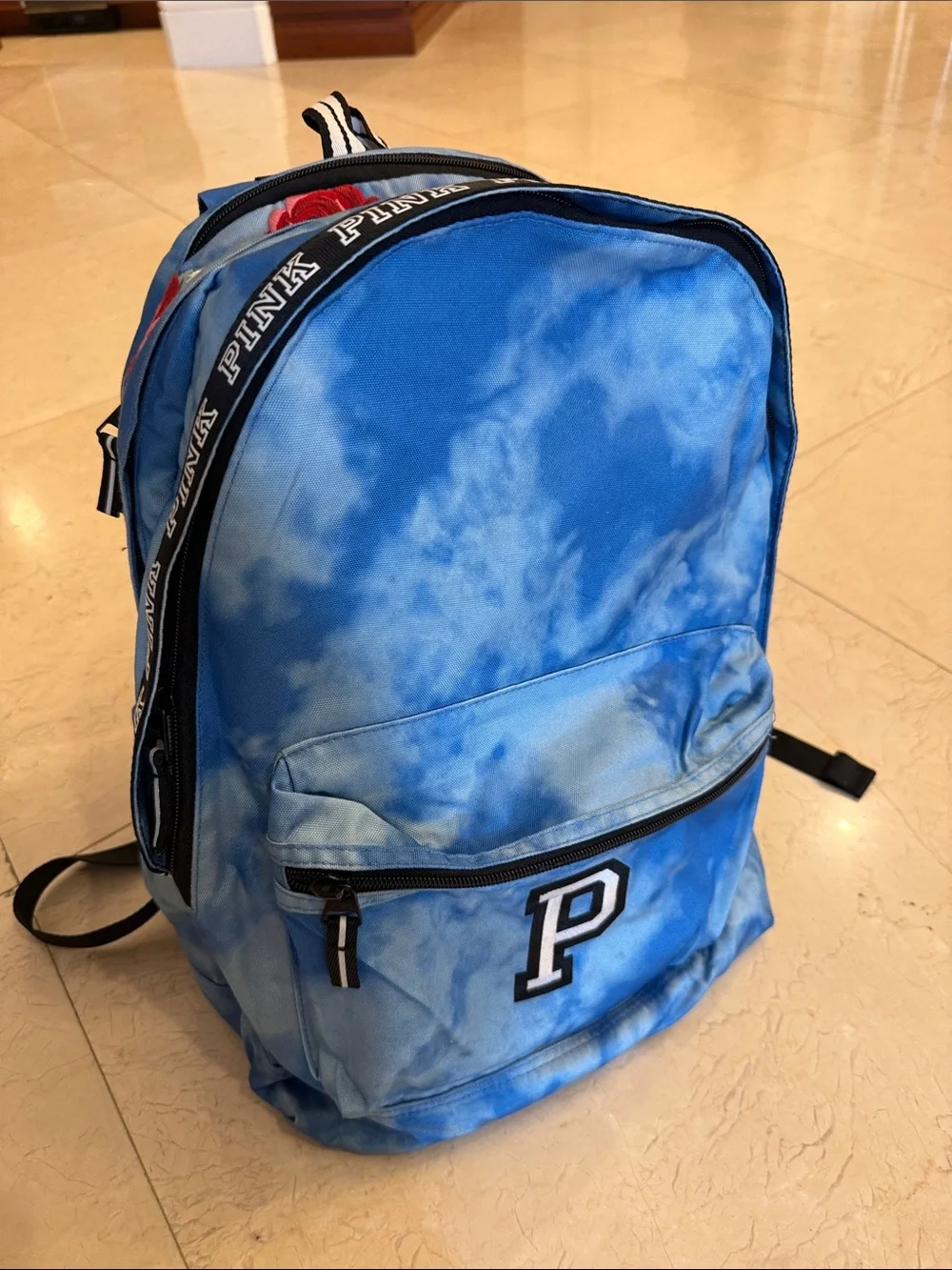 PINK Victoria's Secret Blue Tie-Dye Backpack with 'P' Patch